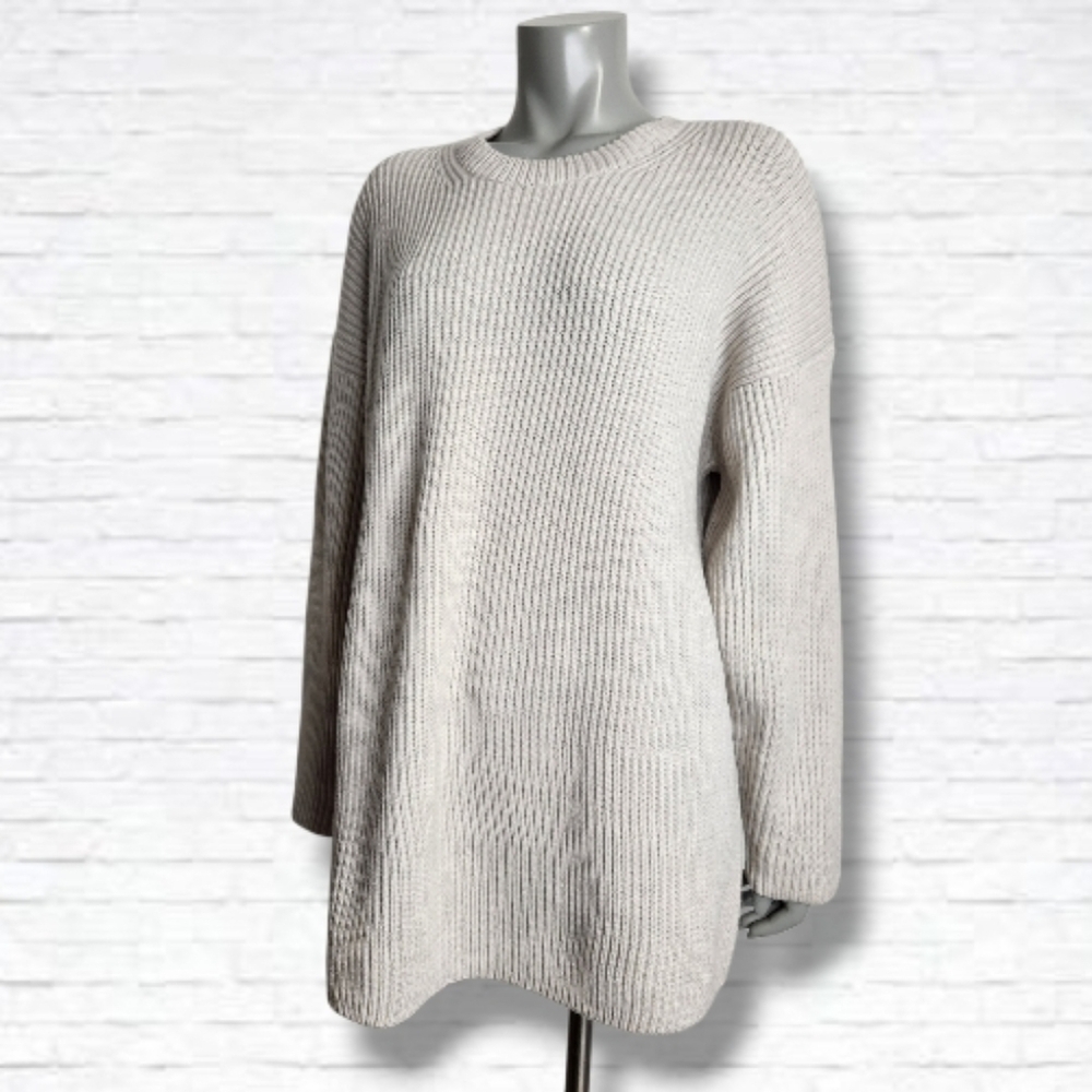 Aritzia Babaton Weatherford Off-White Merino Wool Ribbed Crewneck Sweater Size L